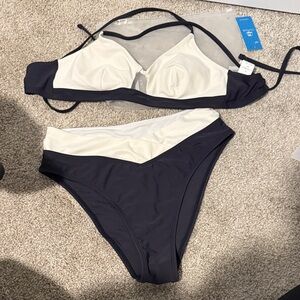 Cupshe Black & White Two-Tone High-Waist Bikini Set